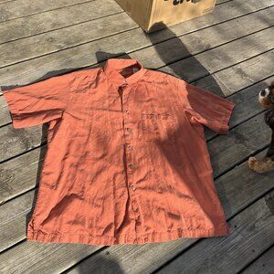 Caribbean Silk Blend Men's Short Sleeve Coral Orange Floral XL Silk/Rayon Shirt‎